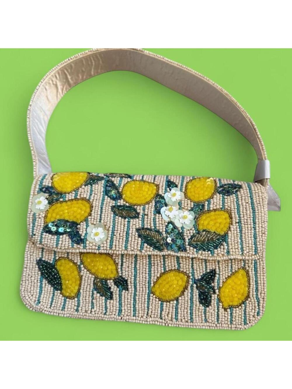 Tiktok Viral Lemon Striped Beaded Bag with Sequins